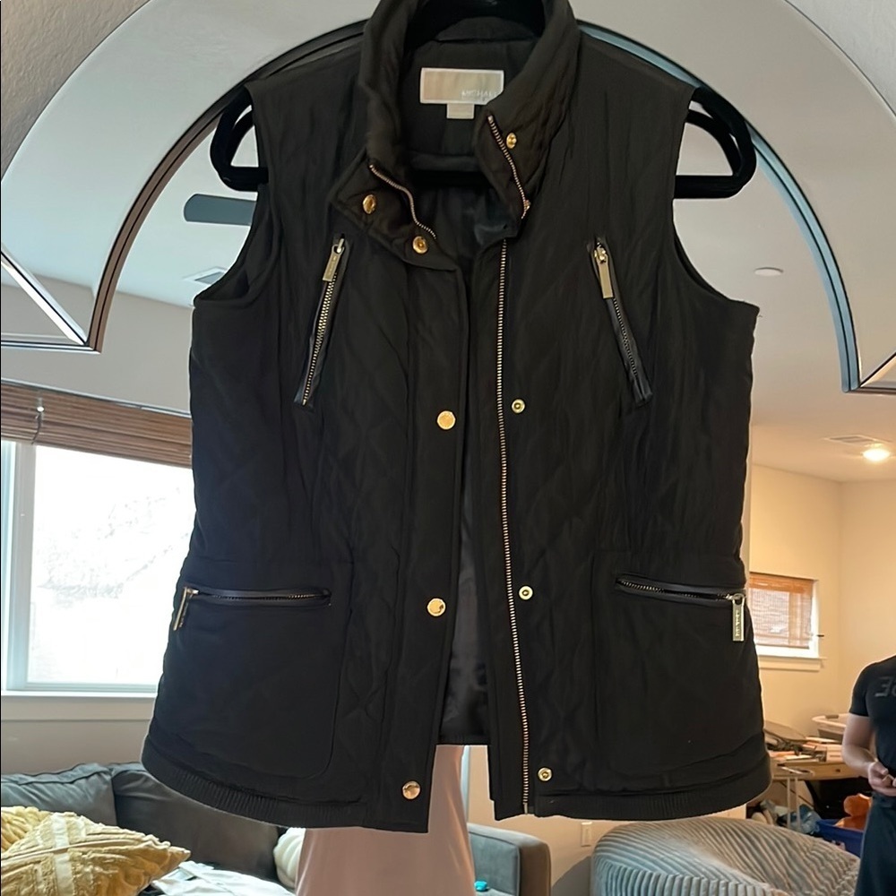 Michael Kors Green Quilted Vest with Stand-Up Collar